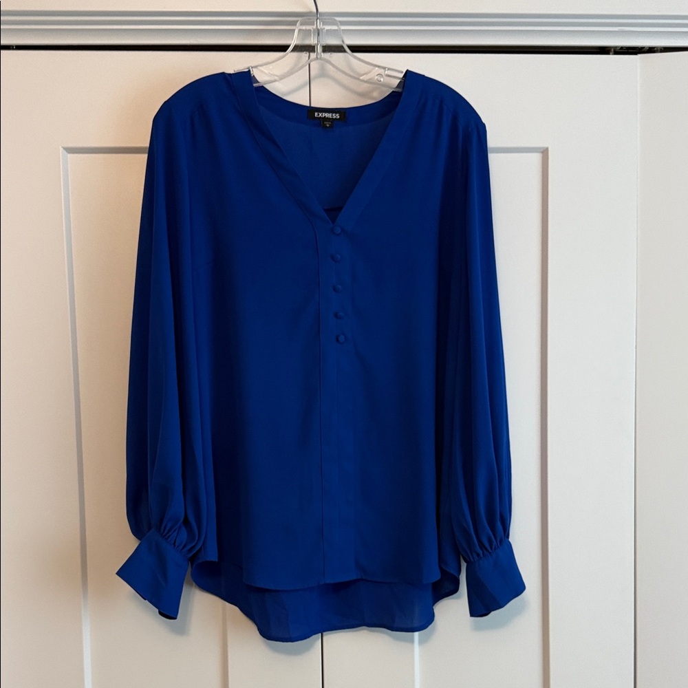 Express Royal Blue Button-Down Blouse